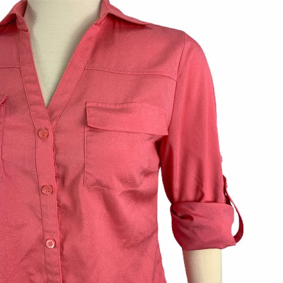 New York & Company Small Pink Blouse Button Front - Picture 2 of 7